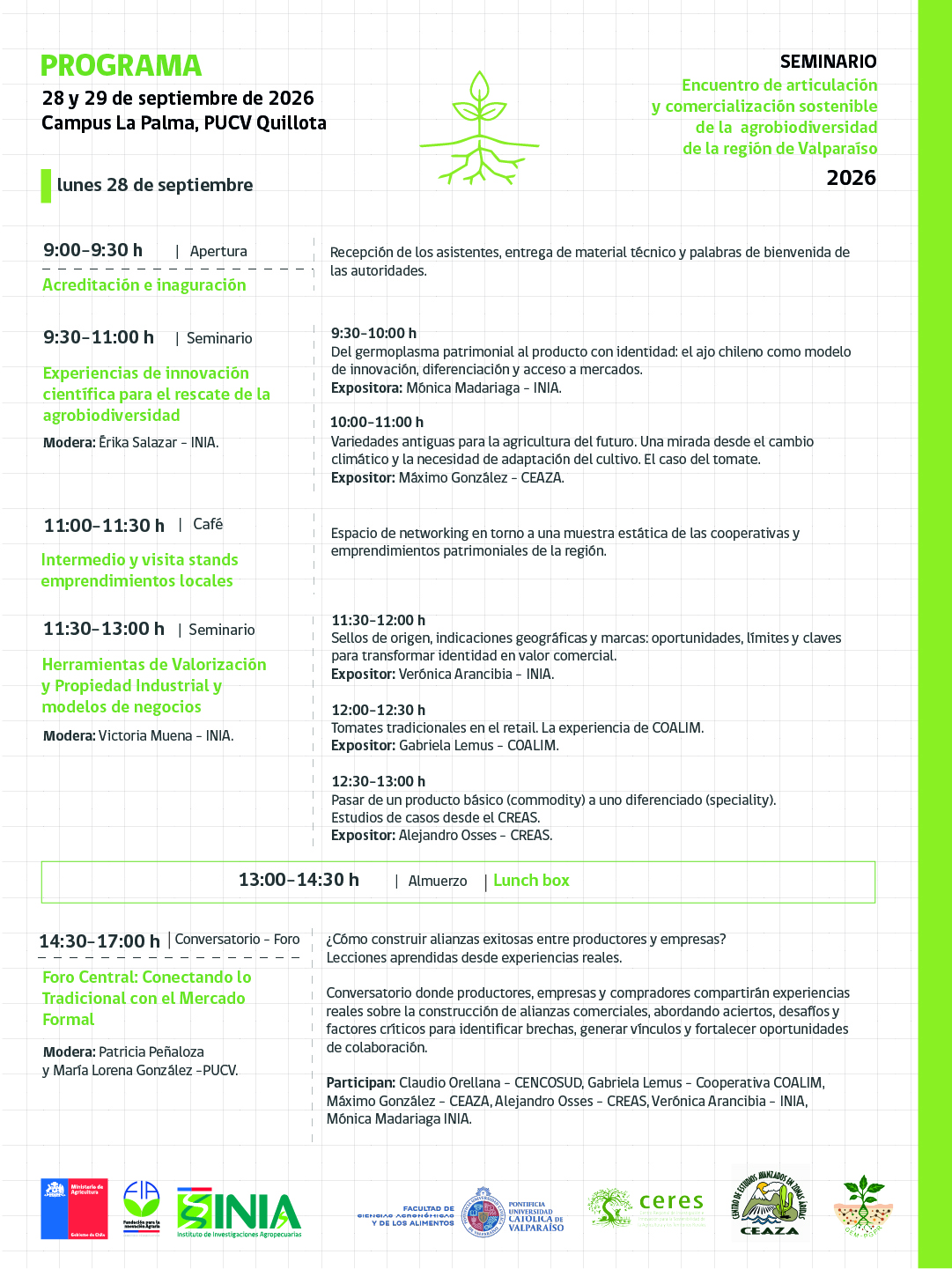 Programa del día lunes 28 de septiembre