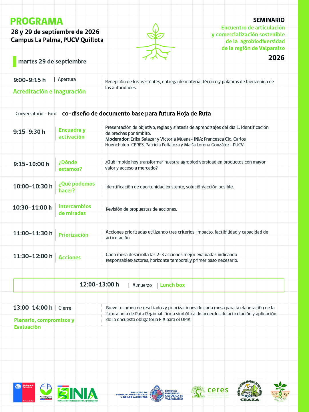 Programa del día martes 29 de septiembre