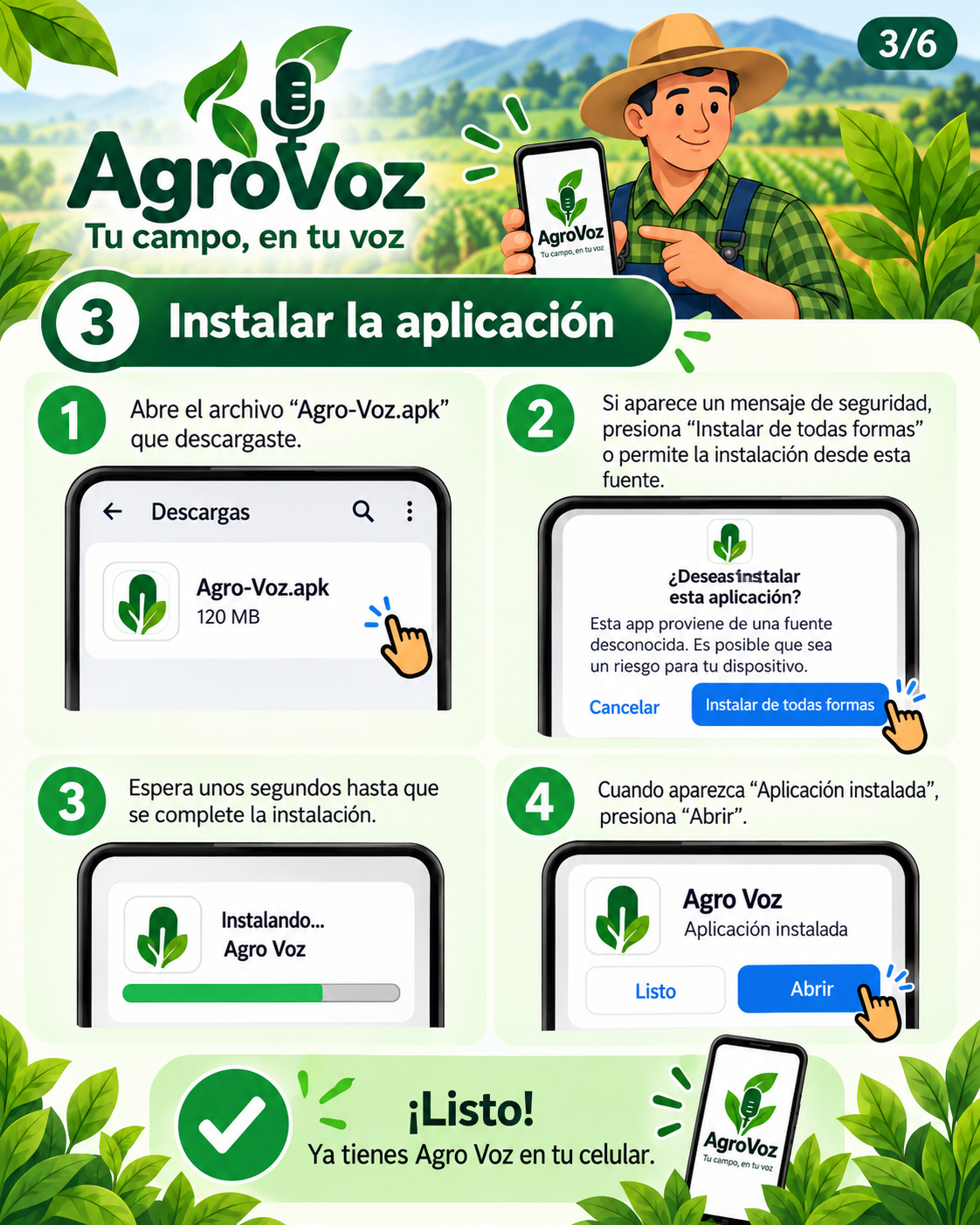 AgroVoz: Instalación en Android, lámina 3 de 6